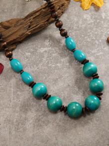 Handmade Bohemian Style Wooden Bead Long Necklace - Orange - View 7