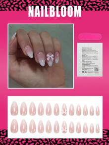 24pcs Medium Almond Shaped Ombre Nail Stickers, Sweet Style, Glossy Finish, Suitable For Women And Girls Daily Wear, Summer Nail Art Supplies Nails - Baby Pink - View 2