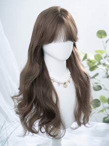alicegarden 1 合成耐热假发，黑棕色卷发假发，带刘海，24 英尺长，由纤维制成，适合日常使用，自然仿真假发 - 棕色 - 查看 5