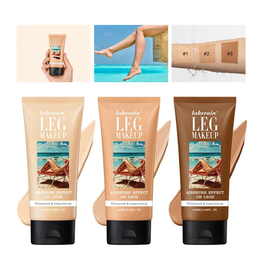 Leg Makeup Cream, Airbrush Effect, Waterproof & Long-Lasting Leg Foundation, 3 Shades: Natural Glow, Medium Glow & Bronze Glow, Smooths Imperfections, Evens Skin Tone, Lightweight & Moisturizing, Perfect For Flawless Legs & Body Highlight - 彩色 - 查看 1