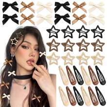 36 piezas Conjunto de pasadores de pelo con moños y estrellas de colores de moda para mujeres, lindos mini pasadores de pelo, elegantes accesorios de princesa, bailarina y hada Y2K, adecuados para uso diario, 3 colores, regalos decorativos para el Día de San Valentín, Halloween, Navidad, pinzas para el cabello, ganchos para el cabello, pasadores de pelo, barrettes, moda de otoño, pasadores de pelo rosa, accesorios rosas, moños