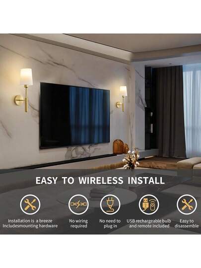 2sets Gold/Black Rechargeable Battery Driven Wand Lights 15 Temperature Adjustable Remote Control, Powered Non Hard Wired Bedroom, Farmho Bedside Reading view 4