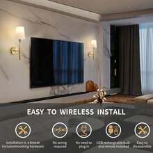 2sets Gold/Black Rechargeable Battery Driven Wall Lights With A 15 Color Temperature Adjustable Remote Control, Battery Powered Non Hard Wired Wall Lights For Bedroom, Farmhouse, Bedside Reading Lights