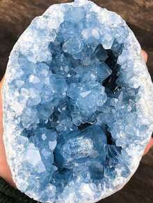 1 Stück Boho-Stil Celestit Cluster (natürliche Risse im Bergkristall, kein Schaden), einzigartiges blaues Mineralexemplar, Kristallgeode, geeignet für Heim- und Bürodekoration - Blau-Weiß - Übersicht 11
