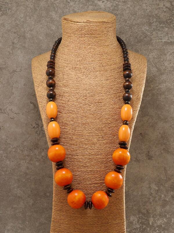 Handmade Bohemian Style Wooden Bead Long Necklace