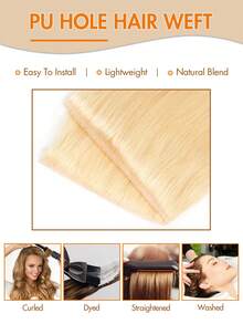 PU Invisible Hair Extensions, Real Human Hair, Straight Golden Hair - S60 - View 5