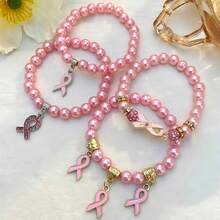 Elegant Ribbon Pendant Beaded Bracelet, Fashionable Women's Jewelry Accessories, Breast Cancer Awareness And Memorial Gift - Multicolor - View 21