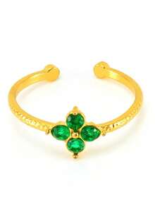 1pc Stainless Steel 18K Plated Diamond Inlaid Small Flower Open Ring, Fashionable French Style/Suitable For Party, Dating, Office Wear