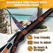NatureFun Hamaca de camping de viaje ultraligera | Capacidad de carga 300 kg, (275 x 140 cm) transpirable, nailon de paracaídas de secado rápido | 2 mosquetones, 2 cuerdas de nailon incluidas - Tribunal Retrojudicial - Ver 4