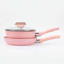 6.3英寸带盖煎锅和炖锅，粉色不粘锅具套装，适用于煎蛋、加热牛奶、蒸包子，单人份，适用于燃气灶和电磁炉 - 粉色 - 查看 9