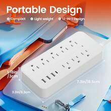 1/2PC Surge Protector Power Strip - 8 Widely Outlets With 4 USB Ports (1 USB C), Outlet Extender With Flat Plug, Wall Mount, Desk USB Charging Station - US B Type Plug(110-127V) - View 5