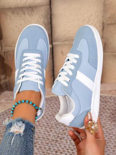 Color Block Sneakers - Color Block Casual Sneakers - Lace-Up, Lightweight, Soft Sole - Walking, Skating, Daily Wear - Women's - Comfortable, Fashionable, Versatile - Step Into Style And Comfort