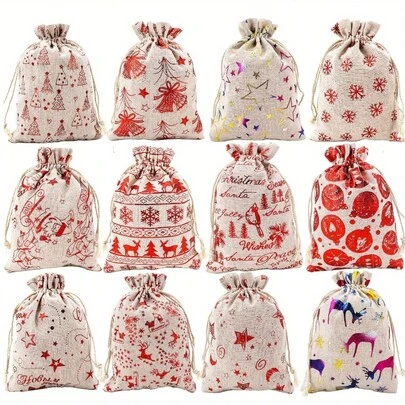 1/6/12 piezas Bolsas de arpillera navideñas con cordón, bolsas de regalo navideñas, bolsas de joyería y caramelos, bolsas de almacenamiento mini de 5.5 x 4 pulgadas para bodas, Navidad y fiestas, bolsas de almacenamiento de dulces y manualidades