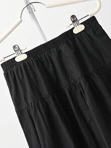 女式A字抽绳腰裙，休闲百搭，秋冬 - 黑色 - 查看 10