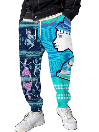 2025秋季新款非洲风格3D印花运动套装，男士休闲松紧腰慢跑裤