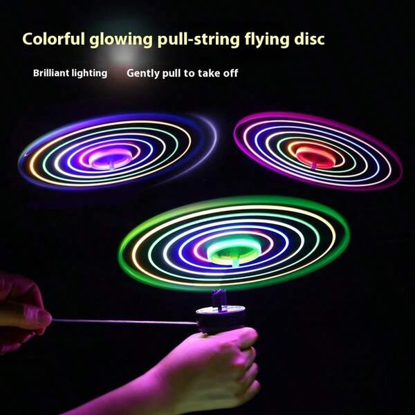 1PC Jumbo Pull-String LED Flying Disc & Gyro Flyer | Hand-Launched Glowing UFO Toy For Outdoor Family Fun | Strobing Night Games, Birthday Gifts & Easter Basket Stuffers