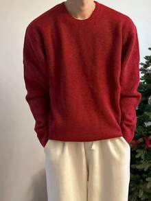Maglione girocollo da uomo ispirato al Natale, casual, vintage, minimalista, in maglia a tinta unita, adatto per l'uso all'aperto, autunno inverno
