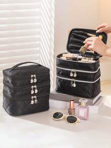 3-Layer Rhombus Cosmetic Bag, Multifunctional Handbag Women Travel Makeup Organizer - Multicolor - View 12