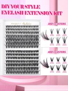 MAGEFY 220/280簇卡通CC卷翘鱼尾混合单根假睫毛，9-16mm，长卷度，10D/20D/30D/40D，可DIY不同长度，自然柔软手工假睫毛，适合日常佩戴，自然轻盈，自然柔软交叉轻盈假睫毛 - 黑色 - 查看 10