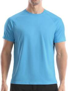 Men's UPF 50+ Swim Shirts, Short Sleeve Rash Guard, Quick Dry-Shirt Fishing And Surfing - Ice Blue - 查看 1