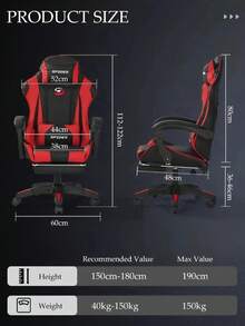 Ergonomic Gaming Chair With Footrest Computer Gaming Chair Height Adjustable With Footrest 360° - 紅色 - 查看 8