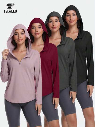 TELALEO 4 طقم من البلوزات النسائية ذات الأكمام الطويلة والسحاب الربع، ملابس موضة الخريف، بلوزات رياضية للشتاء مع سحاب، بلوزات كاجوال