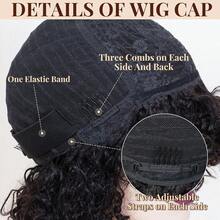 Short Water Wave Bob Wig With Bangs Human Hair Glueless Curly Wigs For Women Natural Black (14 Inch, Put On And Go Style) - Natural Black - 查看 6