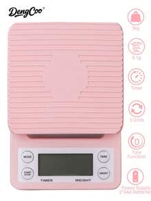 Dengcoo 1 件粉色咖啡秤带计时器 LCD 背光显示屏高精度厨房食品电子秤带去皮功能最大承重 6.6LB/3KG 0.1g 精度传感器（不含电池）适用于测量咖啡豆和茶的重量 - 電子秤 - 查看 2