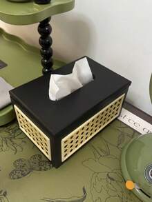 Wooden Tissue Box With Rattan Woven Tabletop, Wooden Tissue Paper Storage Box, Suitable For Living Room And Dining Room Tissue Box.
