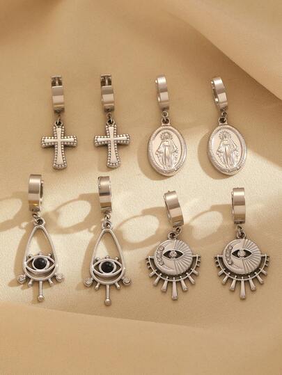 1 para modnych, personalizowanych kolczyków z krzyżem, Maryją Dziewicą, diabelskim okiem, ze stali nierdzewnej dla kobiet, odpowiednich na co dzień, na imprezę i na specjalne okazje