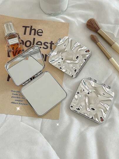 1pc Compact Folding Makeup Mirror With Water Surface Pattern, Y2K Style, Unisex Gift,Makeup,Cheap,Room Decor,Vanity,Travel,Bedroom,Makeup Accessories,Mirror,Vanity Mirror,Mini Mirror,Compact Mirror,Mirror Small,Hand Mirror