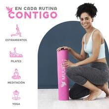 MUUK FITNESS 1 pieza Tapete de yoga antideslizante de 150x60 cm con 4 mm de grosor, tapete ligero y portátil para ejercicios de yoga, pilates, estiramientos y fitness, esterilla cómoda y estable para entrenar en casa, estudio o al aire libre - Rosa - Ver 6