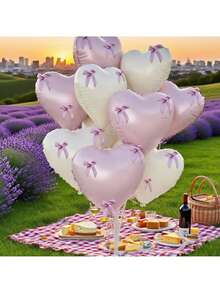 42pcs 18-Inch Cream White & Pink Heart & Bow Foil Balloons, Birthday Party Decor, Theme Party Decor, Celebration Party Decor, Valentine's Day, Wedding, Engagement, No Power Required
