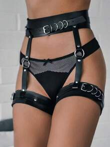 1pc Sexy Leather Garter Belt, Women Gothic Punk Thigh High Stocking Suspender Leg Harness Lingerie Accessory