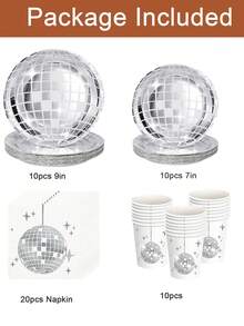 10个/50个装迪斯科纸盘，银色箔纸一次性纸盘，70年代迪斯科派对用品，单身派对迪斯科球甜点餐盘，生日70年代迪斯科派对婚礼，包含7英寸/9英寸纸盘、9盎司纸杯和餐巾纸 - 彩色 - 查看 16