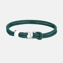 1条海军蓝编织绳手链，双按扣登山扣，男女情侣求生手链，礼物之选 - 雙彈簧扣 - 查看 6