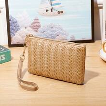 Minimalist Woven Portable Lightweight Straw Bag, Casual Clutch, Beach Bag, Summer Handbag