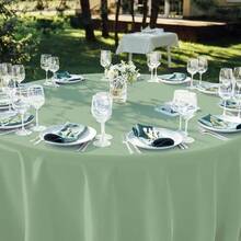 6Pack Sage Green Plastic Tablecloths Round Light Green Tablecloth Waterproof Disposable Round Sage Table Cover Birthday Bridal Wedding Shower Party Decorations, 84Inch