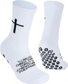 Calcetines de fútbol con agarre cruzado, calcetines deportivos antideslizantes con cruz para hombres y mujeres religiosos, suela gruesa transpirable disponible para EE.UU.6-13, Negro -, One Size - 1 - Ver 1