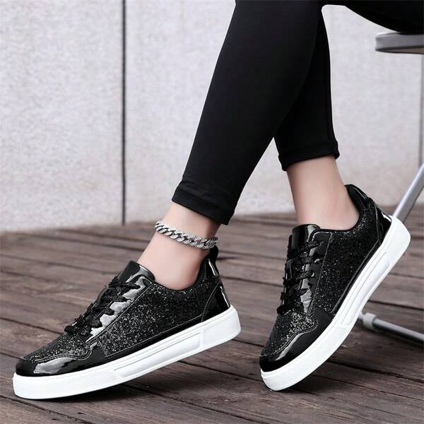 2025 New Sequin Sneakers, Fashion Versatile EVA Soft-Soled Lightweight Sports Shoes, Comfortable Women's All-Match Walking Shoes, Latest Cushioning Sneakers, PU Sparkling Upper Breathable Lace-Up Shoes.