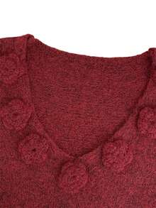 Elegant Solid Color Flare Sleeve Knit Sweater - Red - View 6