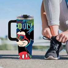 [Authorized]1pc Large Capacity Thermal Tumbler With Handle & StrawMickey Mouse "Cool" Tropical Palm Leaves Sunglasses Tumbler - Insulated Stainless Steel Travel Mug, Keeps Drinks Cold Or Hot, Perfect For Summer Beach Vacation, Outdoor Activities, And Everyday UseSuitable For Women, Students, Office, Travel, Car - Perfect Gift For Animal Lovers, Travel Drinkware, Cartoon Drinkware