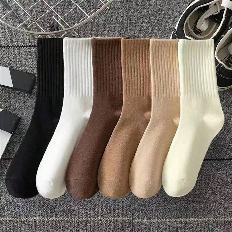 6-Piece Set Of Neutral Socks - Solid Color, Spring Thin Edition Ankle Socks Comfortable, Suitable For Casual And Sports Wear - Sweat Absorbing, Odor Proof, Lightweight Solid Color Unisex - 混色 - 查看 1