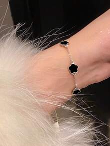 1pc 925 Sterling Silver Delicate Elegant 5-Petal Flower Bracelet, Women's Fine Jewelry, Party Gift, Birthday Gift, Daily Wear - Silver - View 4