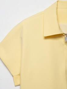 Butter Yellow Collared Short Sleeve Cropped Jacket - Yellow - View 3