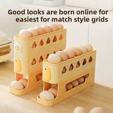1 Estante automático de tres niveles para huevos, dispensador de huevos deslizante de gran capacidad, organizador de huevos para refrigerador de cocina, mantiene los huevos frescos, se desliza automáticamente, diseño ahorra espacio, el contenedor deslizante puede contener 24-28 huevos, hecho de plástico, no entra en contacto con los alimentos - Unidad de almacenamiento para refrigerador, bandeja de huevos de cocina, adecuada para encimeras de cocina, armarios, puertas laterales del refrigerador, fácil de limpiar, lavable