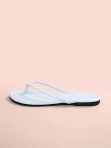 法式人字拖女鞋，甜美仙气，百搭，适合海滩、度假、约会、聚会、派对、休闲穿着，防滑软底，夏季新款，人字拖 - 藍色 - 查看 3