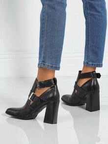 Botas de tornozelo femininas em relevo com salto bloco Burnt Halo - Preto - Ver 4