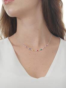 Colar Choker Feminino Gota de Prata 925 Legitima Zircônia Colorida 40cm - Prata - Visão 3