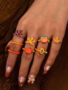 8 件海洋海滩风格海星戒指套装，种子串珠波西米亚戒指，贝壳戒指女士波西米亚风格珠宝适合度假、日常佩戴 - A12739 - 查看 4